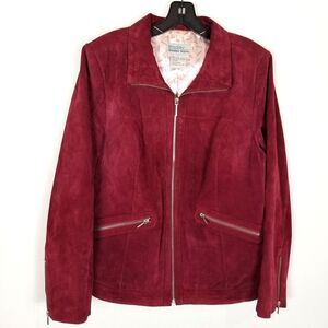 Bradley Bayou Women Genuine Leather Zip Up Jacket Sz L Maroon Pockets